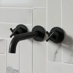 Vellamo Cross Matt Black Crosshead Wall Mounted Tap & Easy Installation Kit