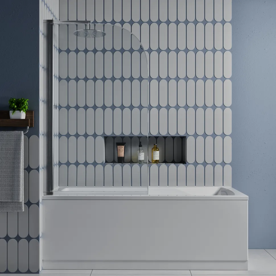Vellamo Curved Corner Single Hinged Bath Screen - 1400 x 800mm