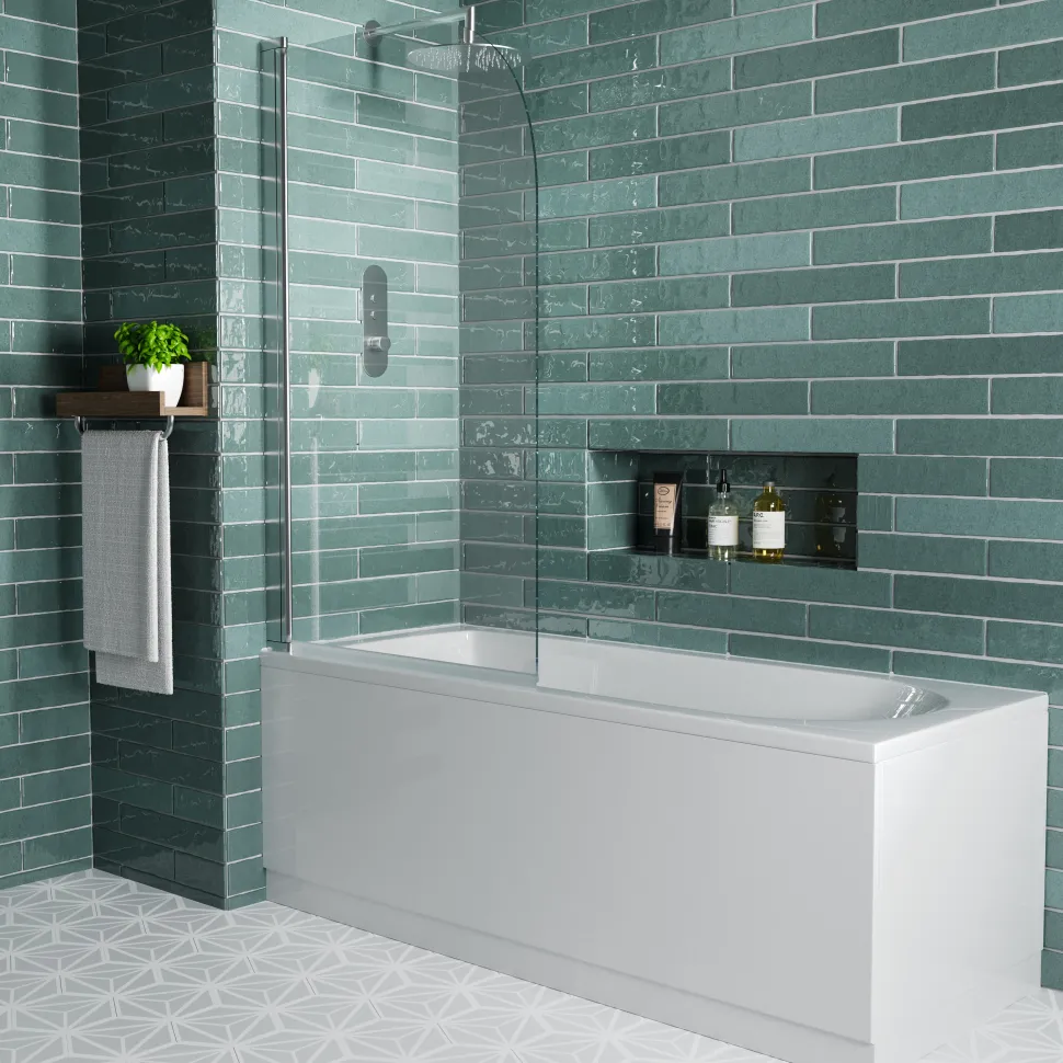 Vellamo Curved Corner Single Hinged Bath Screen - 1400 x 800mm