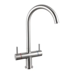 Vellamo Dava Twin Lever Brushed Nickel Mono Kitchen Mixer Tap