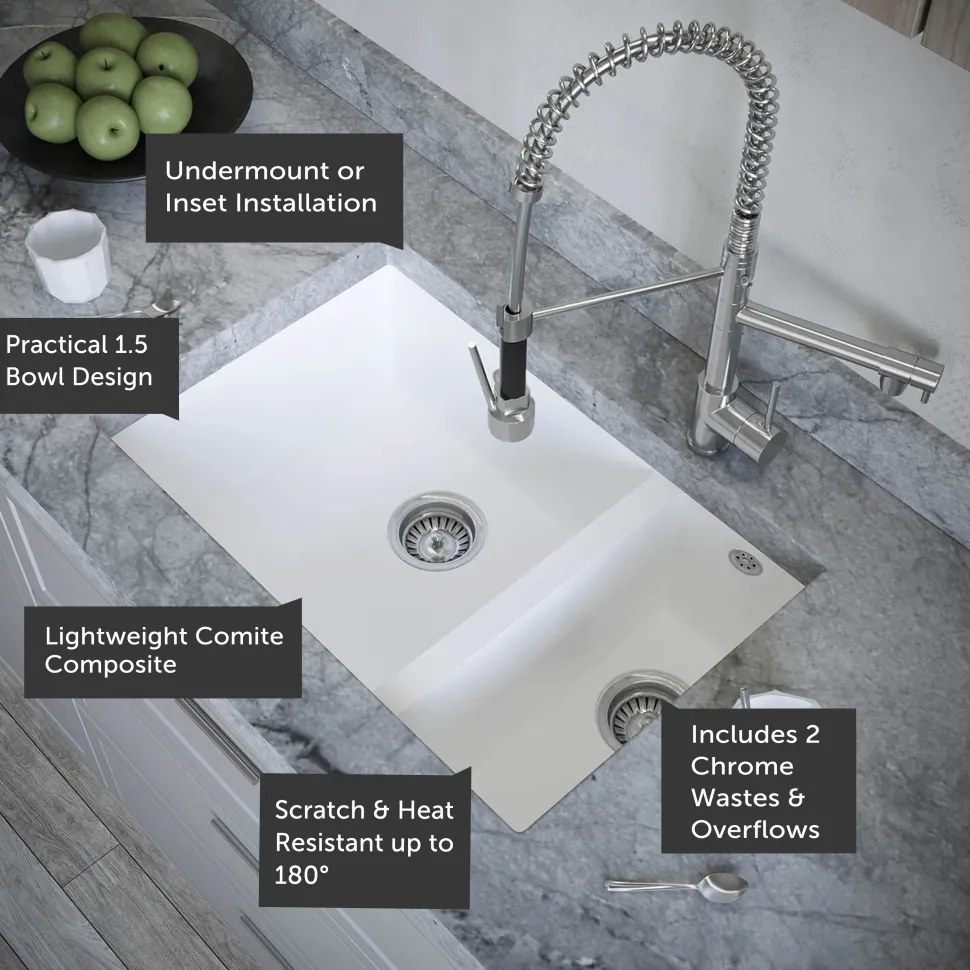 Vellamo Designer 1.5 Bowl Comite Composite Inset/Undermount Kitchen Sink & Waste - 670 x 440mm
