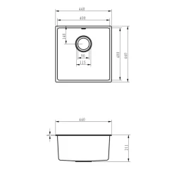 Vellamo Designer 1 Bowl Comite Composite Inset/Undermount Kitchen Sink & Waste - 440 x 440mm