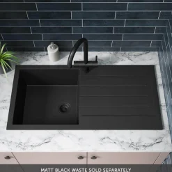 Vellamo Designer 1 Bowl Comite Composite Kitchen Sink & Waste with Reversible Drainer - 1000 x 500mm