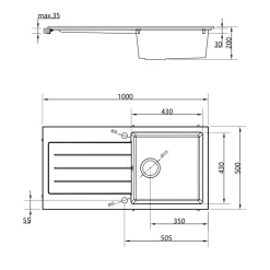 Vellamo Designer 1 Bowl Comite Composite Kitchen Sink & Waste with Reversible Drainer - 1000 x 500mm