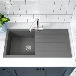 Vellamo Designer 1 Bowl Comite Composite Kitchen Sink & Waste with Reversible Drainer - 1000 x 500mm
