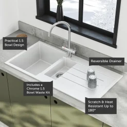 Vellamo Designer 1.5 Bowl Comite Composite Kitchen Sink & Waste with Reversible Drainer - 1000 x 500mm
