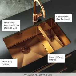 Vellamo Designer 1.5 Bowl Inset/Undermount Stainless Steel Kitchen Sink & Waste - 670 x 440mm