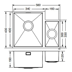 Vellamo Edge 1.5 Bowl Inset/Undermount Brushed Stainless Steel Kitchen Sink & Waste - 560 x 430mm