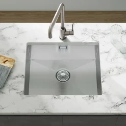 Vellamo Edge 1 Bowl Inset/Undermount Stainless Steel Kitchen Sink & Waste Kit - 530 x 430mm