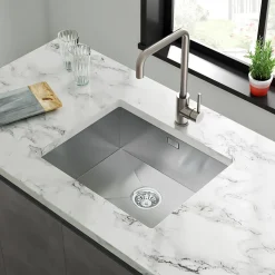 Vellamo Edge 1 Bowl Inset/Undermount Stainless Steel Kitchen Sink & Waste Kit - 530 x 430mm