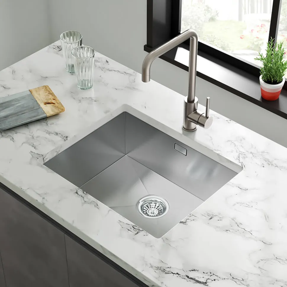 Vellamo Edge 1 Bowl Inset/Undermount Stainless Steel Kitchen Sink & Waste Kit - 530 x 430mm