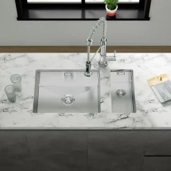 Vellamo Edge 1 Bowl Inset/Undermount Stainless Steel Kitchen Sink & Waste Kit - 530 x 430mm