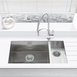 Vellamo Edge 1.5 Bowl Inset/Undermount Brushed Stainless Steel Kitchen Sink & Waste - 740 x 430mm