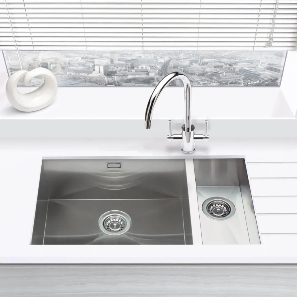Vellamo Edge 1.5 Bowl Inset/Undermount Brushed Stainless Steel Kitchen Sink & Waste - 740 x 430mm