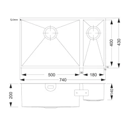Vellamo Edge 1.5 Bowl Inset/Undermount Brushed Stainless Steel Kitchen Sink & Waste - 740 x 430mm