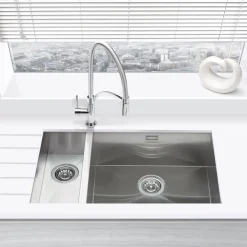 Vellamo Edge 1.5 Bowl Inset/Undermount Brushed Stainless Steel Kitchen Sink & Waste - 740 x 430mm