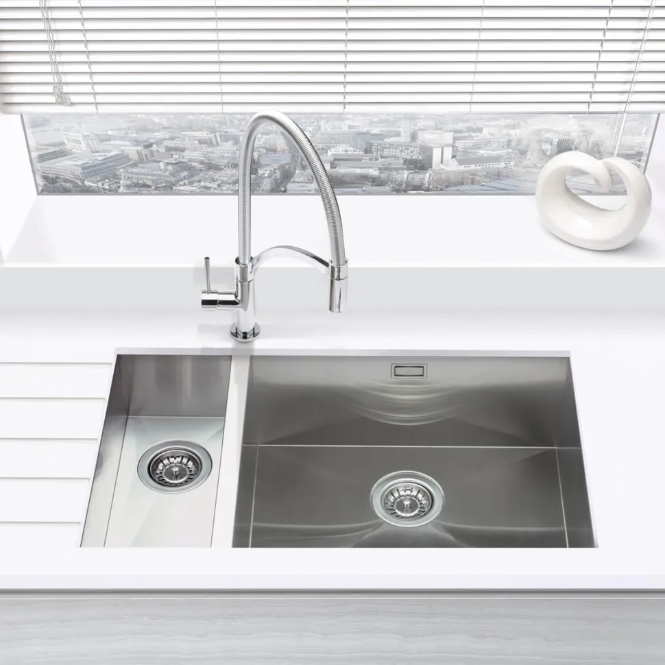 Vellamo Edge 1.5 Bowl Inset/Undermount Brushed Stainless Steel Kitchen Sink & Waste - 740 x 430mm