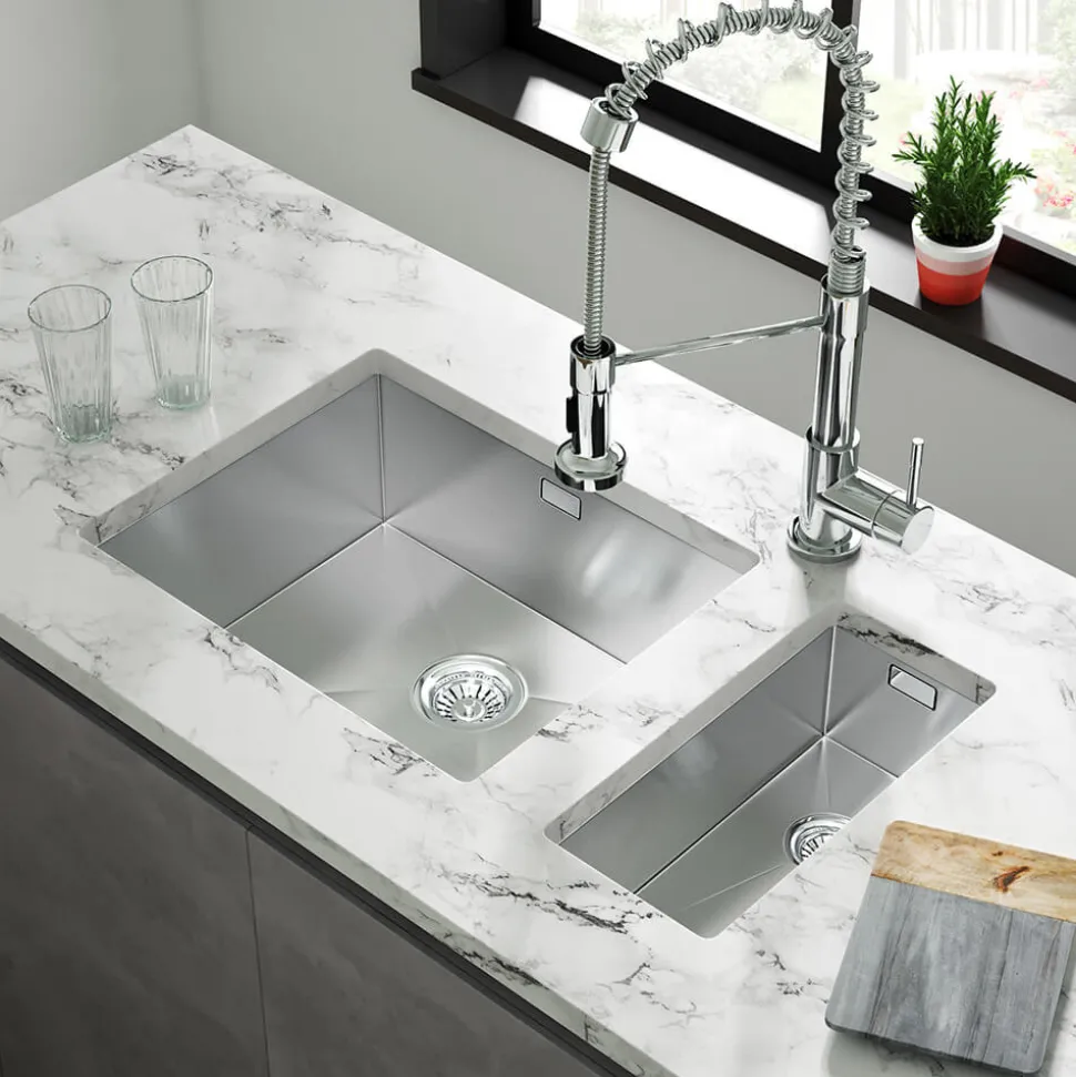 Vellamo Edge 0.5 Bowl Inset/Undermount Stainless Steel Kitchen Sink & Waste Kit - 210 x 430mm