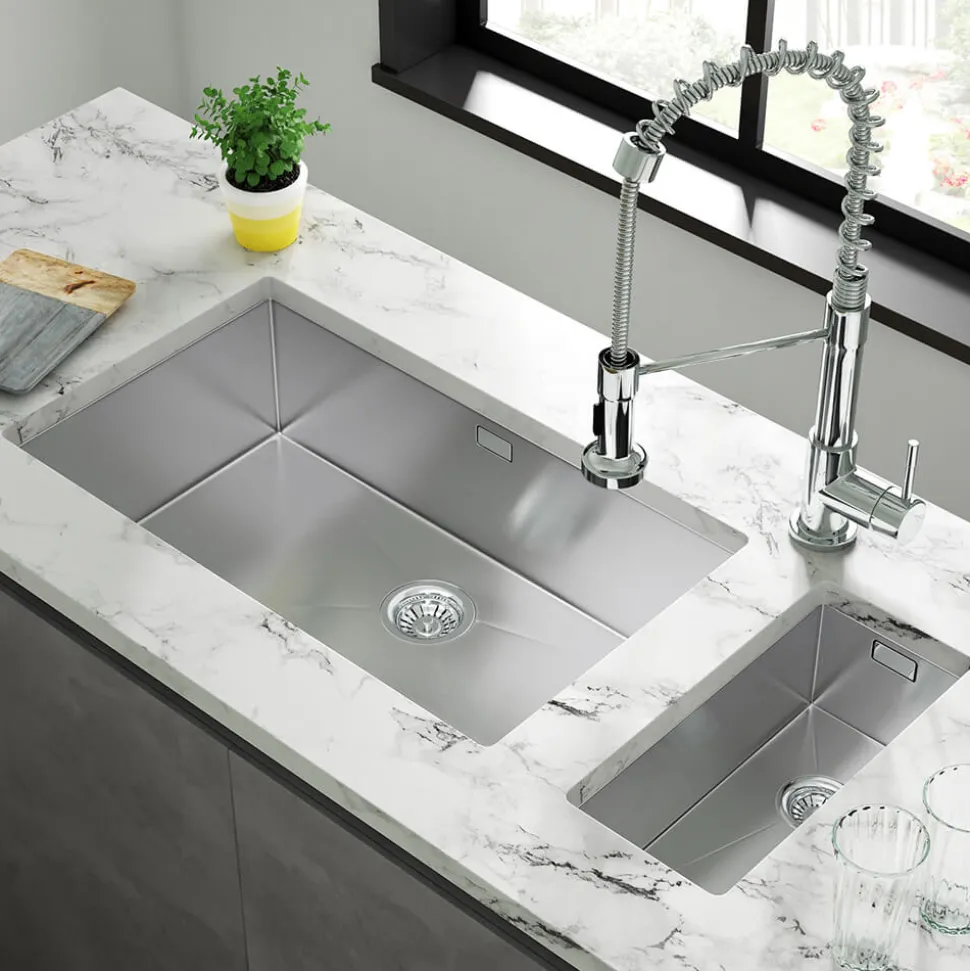 Vellamo Edge 0.5 Bowl Inset/Undermount Stainless Steel Kitchen Sink & Waste Kit - 210 x 430mm