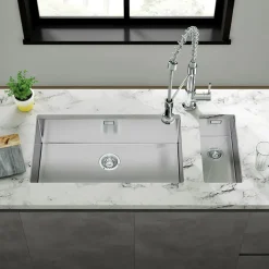 Vellamo Edge 0.5 Bowl Inset/Undermount Stainless Steel Kitchen Sink & Waste Kit - 210 x 430mm