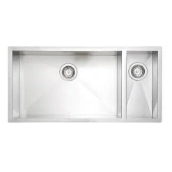 Vellamo Edge Extra Large 1.5 Bowl Inset/Undermount Brushed Stainless Steel Kitchen Sink & Waste with Left Hand Main Bowl - 890 x 430mm