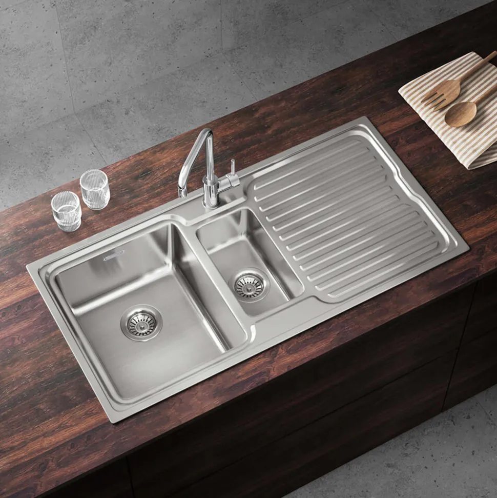Vellamo Endure Thick-Gauge 1.5 Bowl Stainless Steel Sink & Waste Kit - 1000 x 500mm