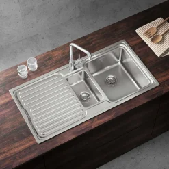 Vellamo Endure Thick-Gauge 1.5 Bowl Stainless Steel Sink & Waste Kit - 1000 x 500mm