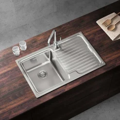 Vellamo Endure Thick-Gauge Compact 1 Bowl Stainless Steel sink & Waste Kit - 800 x 500mm