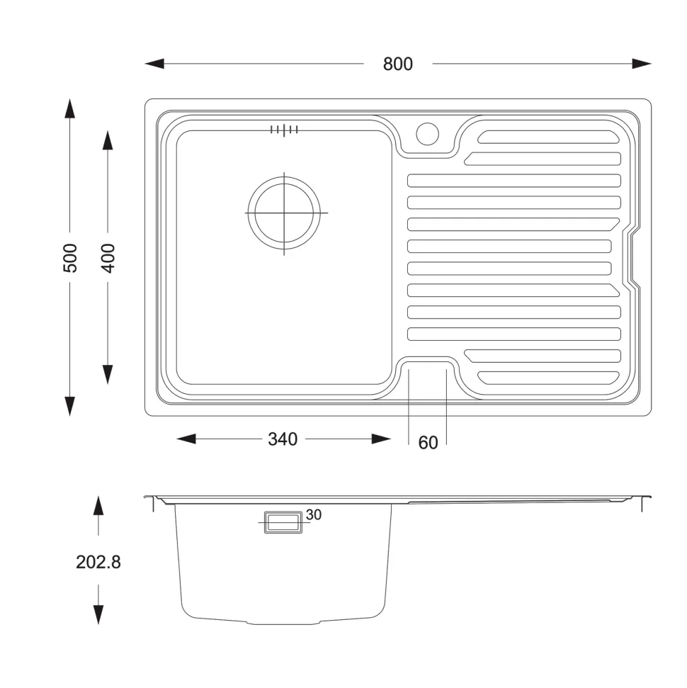 Vellamo Endure Thick-Gauge Compact 1 Bowl Stainless Steel sink & Waste Kit - 800 x 500mm
