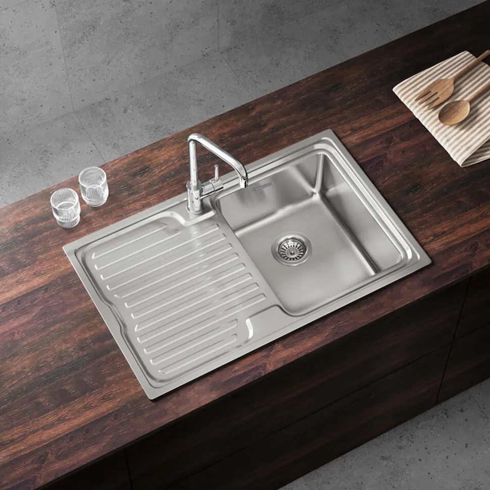 Vellamo Endure Thick-Gauge Compact 1 Bowl Stainless Steel sink & Waste Kit - 800 x 500mm