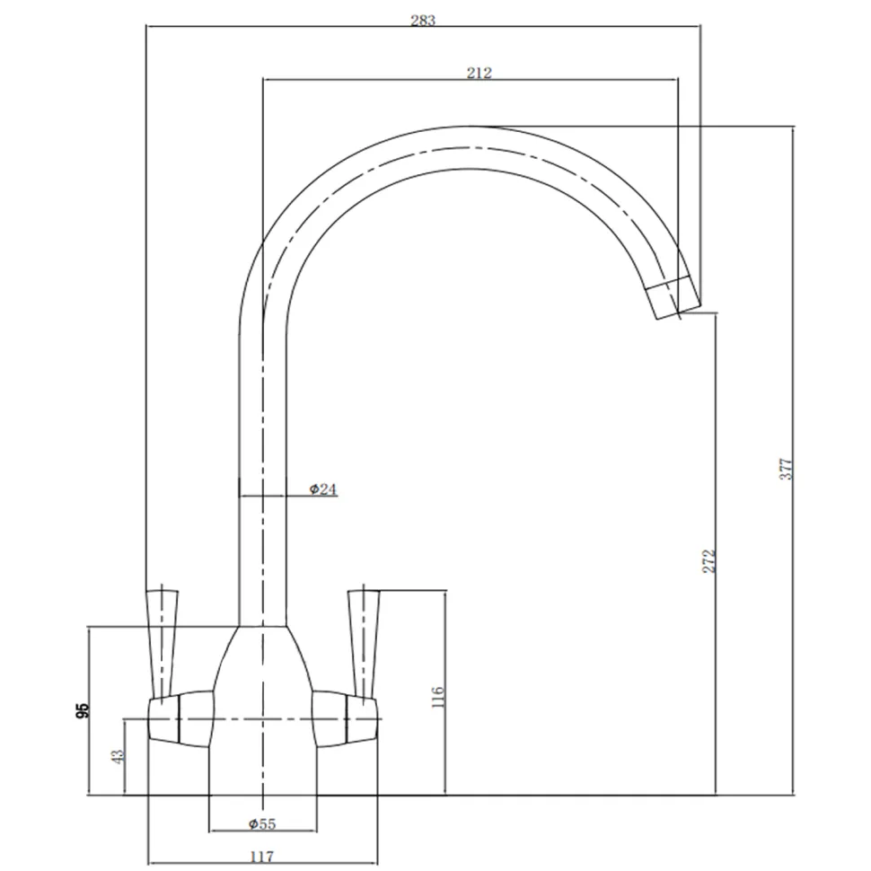 Vellamo Hero Twin Lever Mono Kitchen Mixer Tap