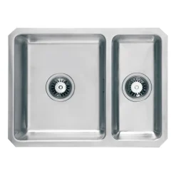 Vellamo Horizon 1.5 Bowl Undermount Stainless Steel Kitchen Sink & Waste Kit with Reversible Half Bowl - 600 x 450mm
