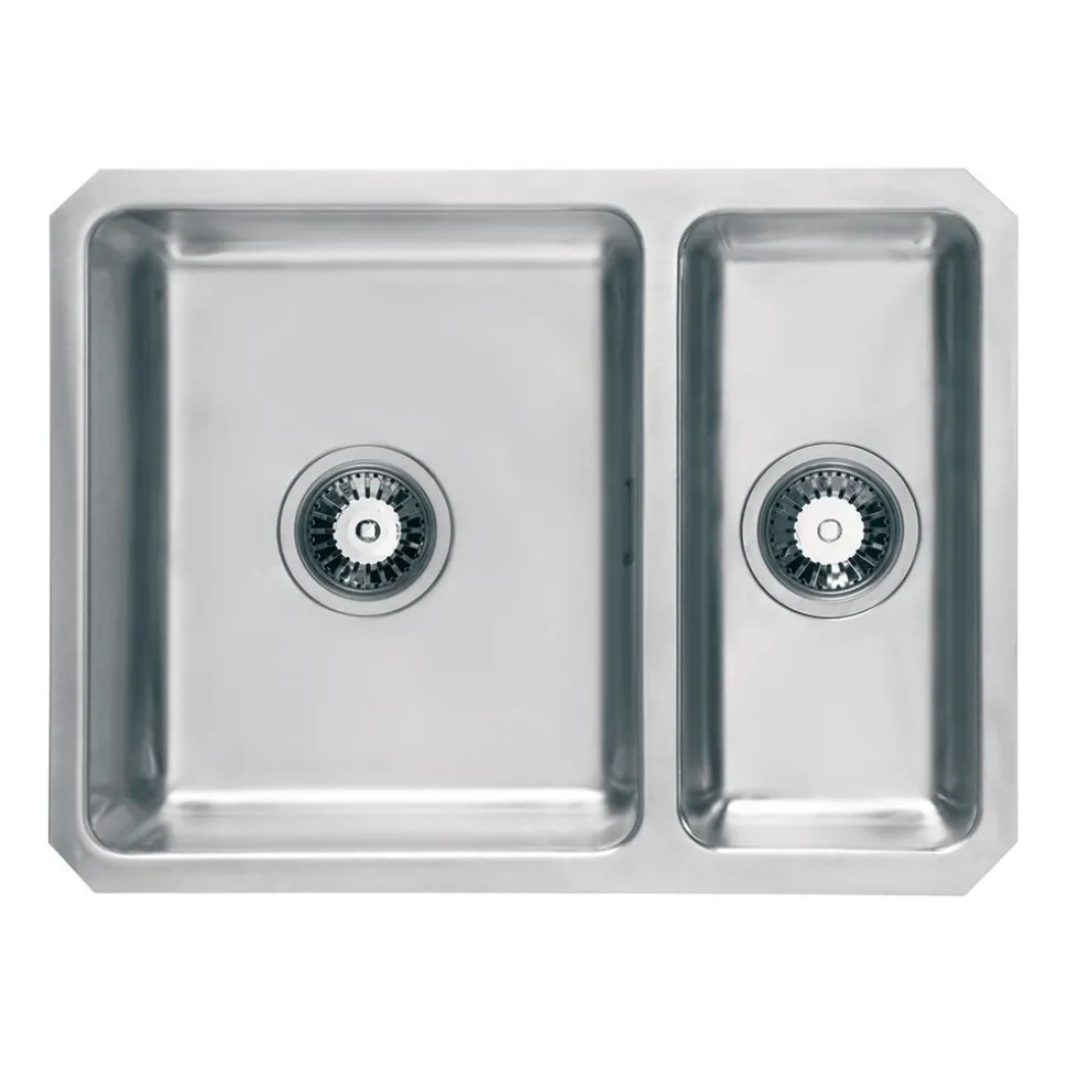 Vellamo Horizon 1.5 Bowl Undermount Stainless Steel Kitchen Sink & Waste Kit with Reversible Half Bowl - 600 x 450mm