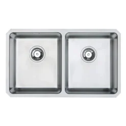 Vellamo Horizon Double Bowl Undermount Stainless Steel Kitchen Sink & Waste Kit - 760 x 450mm