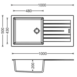 Vellamo Horizon Large Single Bowl Granite Composite Kitchen Sink & Waste - 1000 x 500mm