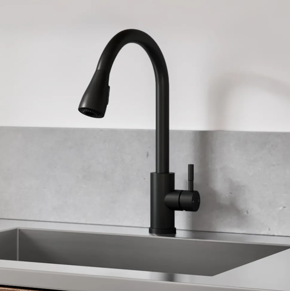 Vellamo Inspire Pull Out Spray Mono Kitchen Mixer Tap - Matt Black