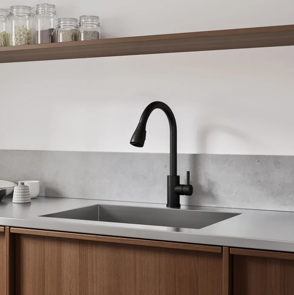 Vellamo Inspire Pull Out Spray Mono Kitchen Mixer Tap - Matt Black