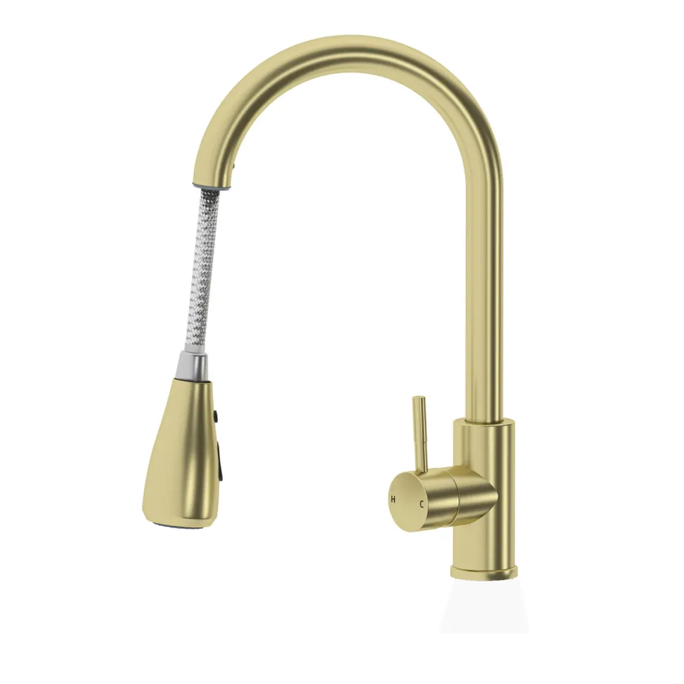 Vellamo Inspire Pull Out Spray Mono Kitchen Mixer Tap - Brushed Brass