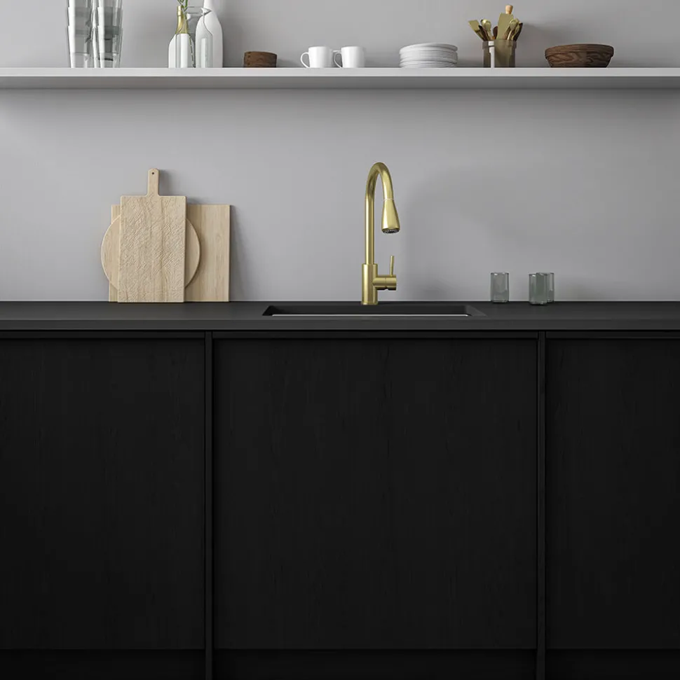Vellamo Inspire Pull Out Spray Mono Kitchen Mixer Tap - Brushed Brass