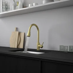 Vellamo Inspire Pull Out Spray Mono Kitchen Mixer Tap - Brushed Brass