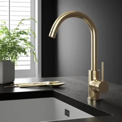 Vellamo Kara Single Lever Mono Kitchen Mixer Tap - Brushed Brass