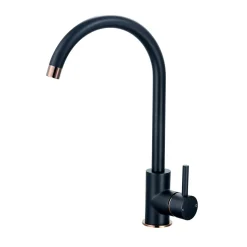 Vellamo Kara Single Lever Mono Kitchen Mixer - Black & Rose Gold