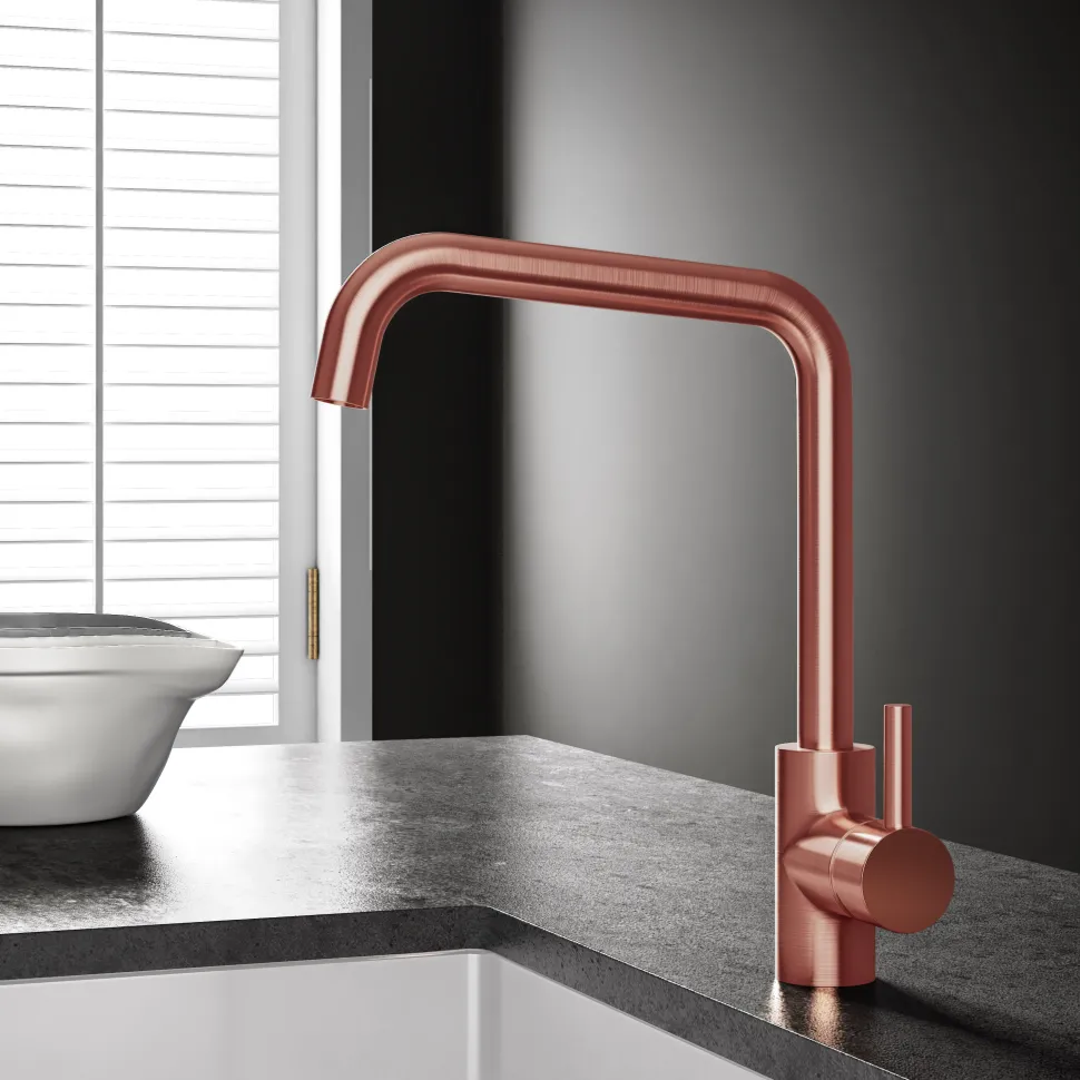 Vellamo Koro Single Lever Mono Kitchen Mixer - Brushed Copper
