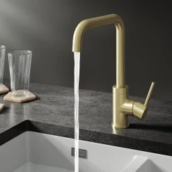Vellamo Koro U Spout Single Lever Mono Kitchen Mixer Tap - Brushed Brass