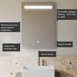 Vellamo LED Illuminated Bathroom Mirror with Demister Pad & Shaver Socket - 500 x 700mm