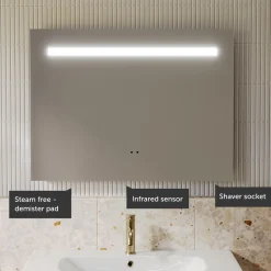 Vellamo LED Illuminated Bathroom Mirror with Demister Pad & Shaver Socket - 600 x 800mm