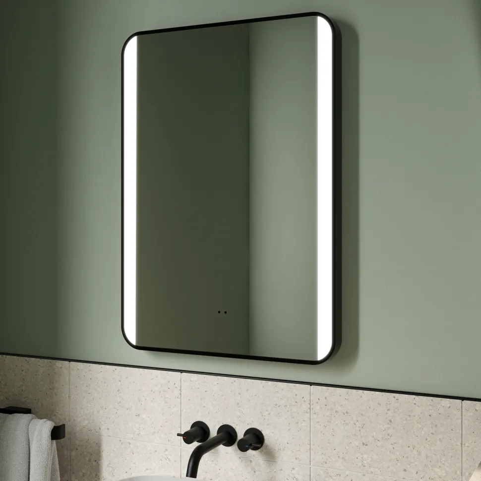 Vellamo LED Illuminated Matt Black Mirror with Demister Pad & Colour Change LEDs - 500 x 700mm