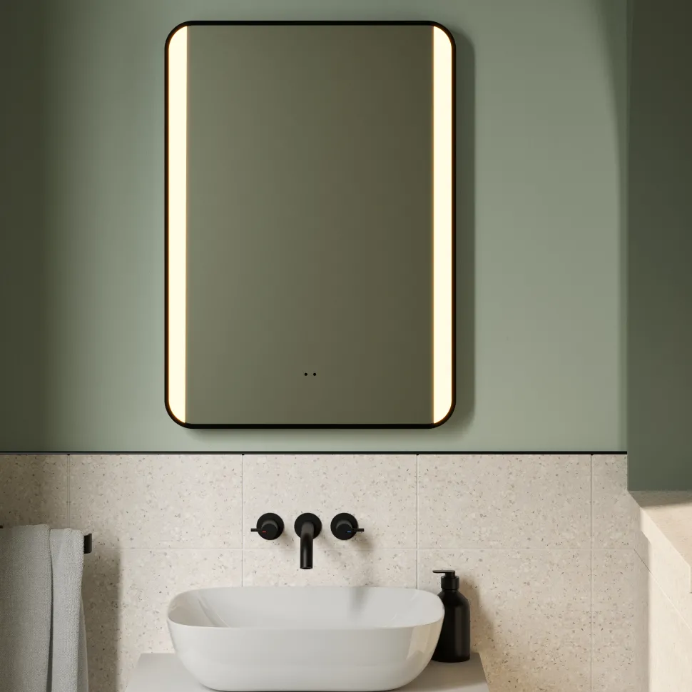 Vellamo LED Illuminated Matt Black Mirror with Demister Pad & Colour Change LEDs - 500 x 700mm