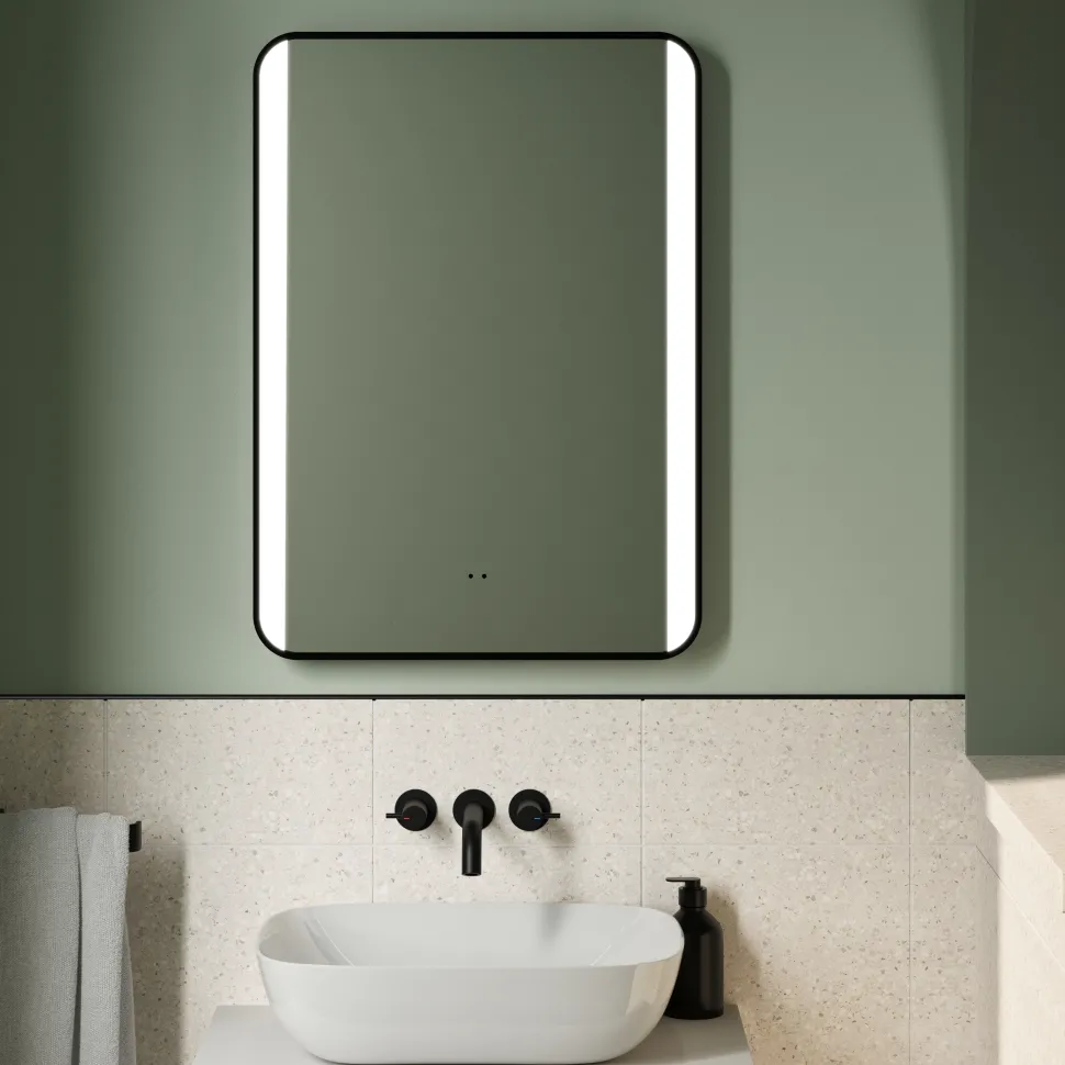 Vellamo LED Illuminated Matt Black Mirror with Demister Pad & Colour Change LEDs - 500 x 700mm