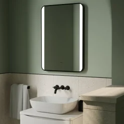 Vellamo LED Illuminated Matt Black Mirror with Demister Pad & Colour Change LEDs - 500 x 700mm